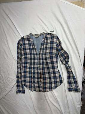 Converse One Star Women's Blue and White Plaid Long Sleeve Button-Up Shirt